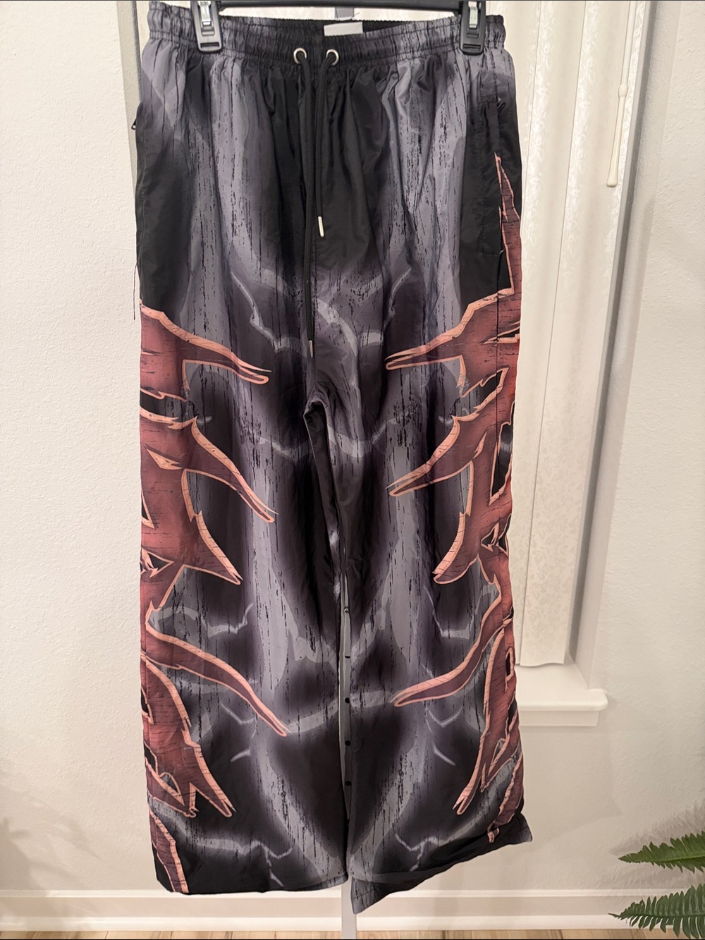 Men's Black Gray Graphic Drawstring Pants